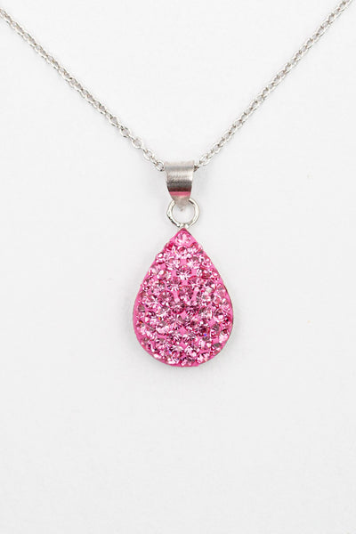 Swarovski Crystal Round Teardrop Silver Necklace in Rose Pink | Annie and Sisters