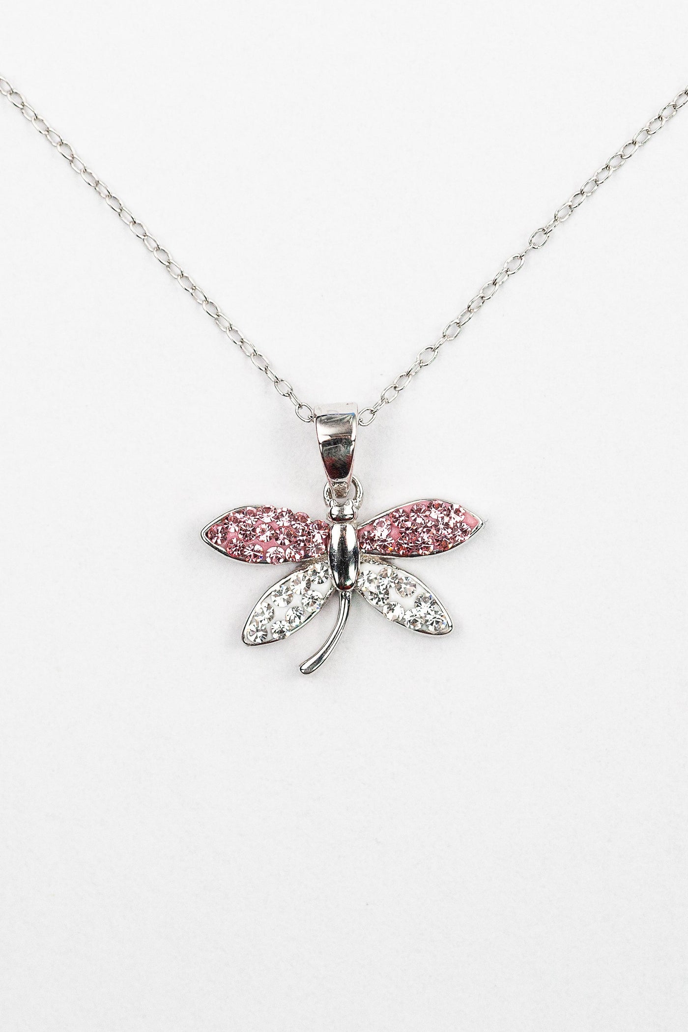 Light Pink Crystal Dragonfly Silver Necklace | Annie and Sisters