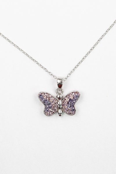 Light Amethyst Crystal Butterfly Silver Necklace | Annie and Sisters