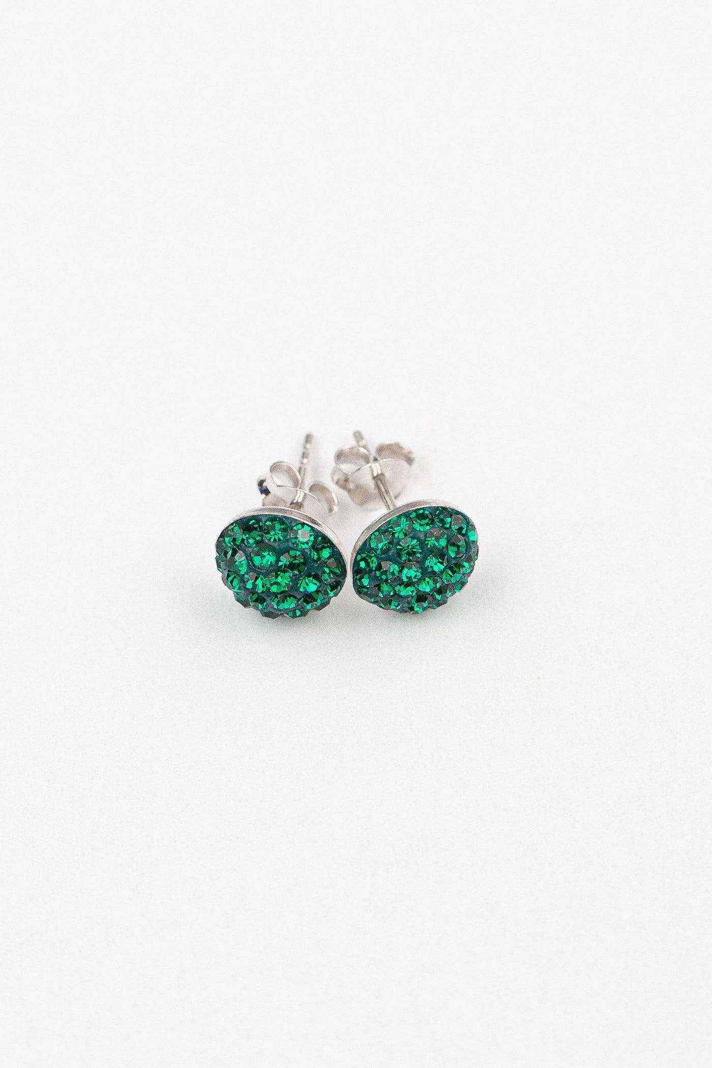 9mm Round Swarovski Crystal Sterling Silver Earring in Emerald | Annie and Sisters | sister stud earrings, for kids, children's jewelry, kid's jewelry, best friend