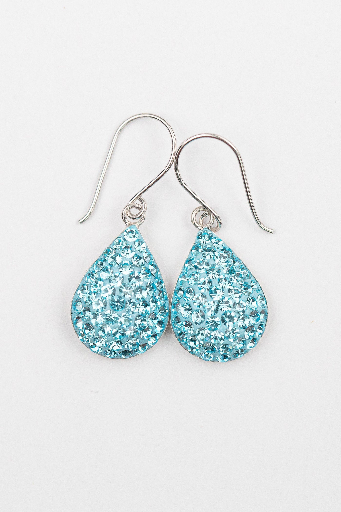 Swarovski Crystal Round Teardrop Silver Earrings in Aquamarine | Annie and Sisters