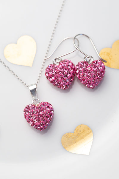 Swarovski Crystal Pave Heart Silver Earrings in Rose Pink | Annie and Sisters