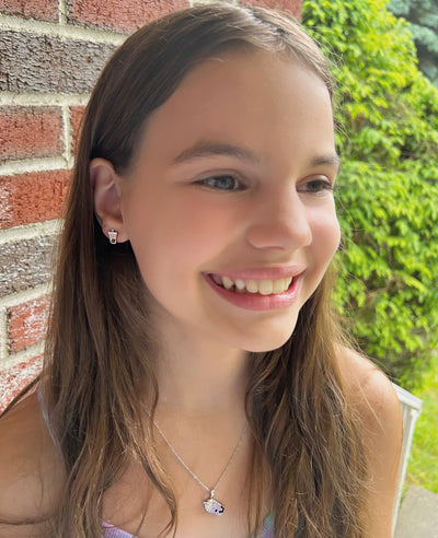 Abigale Meehan wearing Annie and Sisters Taro Milk Tea Crystal Sterling Silver Necklace