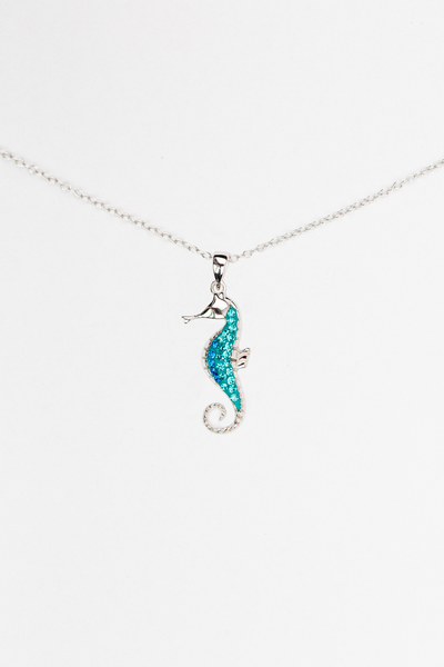 Crystal Seahorse Sterling Silver Pendant Necklace View | Annie and Sisters